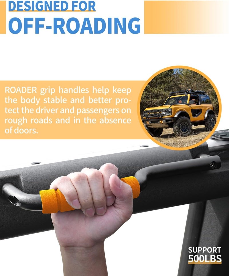 ROADER Bronco Front Grab Handles - Aluminum Orange Non-Slip Roll Bar Handles for 2021-2023 Ford Bronco 2/4 Door, Interior Accessories (Not Fit Rear Seat) - Image 5